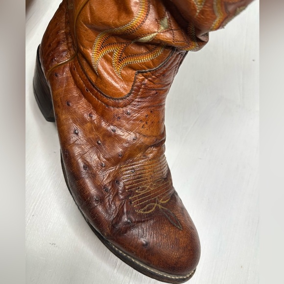 Tony Lama Vintage Ostrich Leather Western Boots Mens 9 D Brown USA - Picture 6 of 16